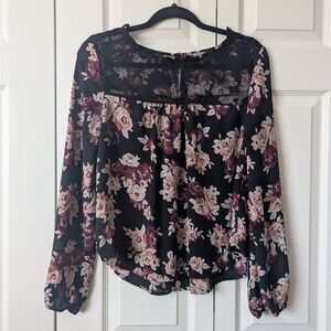 Charlotte Russe Floral Mesh Lace Babydoll Blouse Top Medium Y2K Fairycore